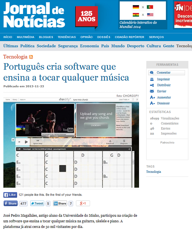 Chordify on Jornal de Notícias